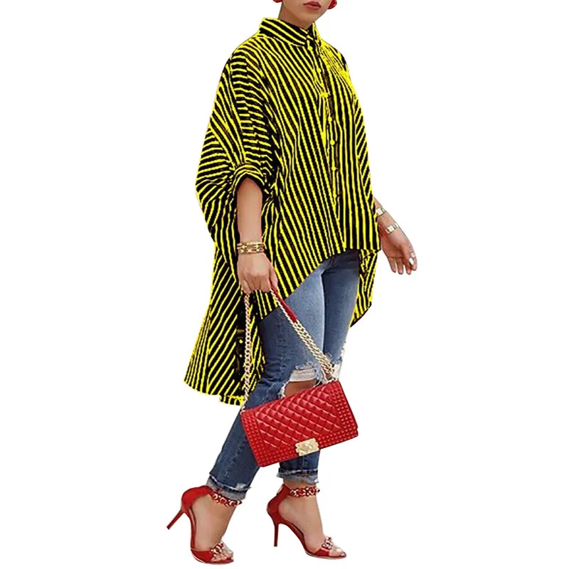 

Футболка Zoctuo женская с лацканами, Повседневная Свободная Асимметричная рубашка с длинным рукавом, уличная одежда в полоску