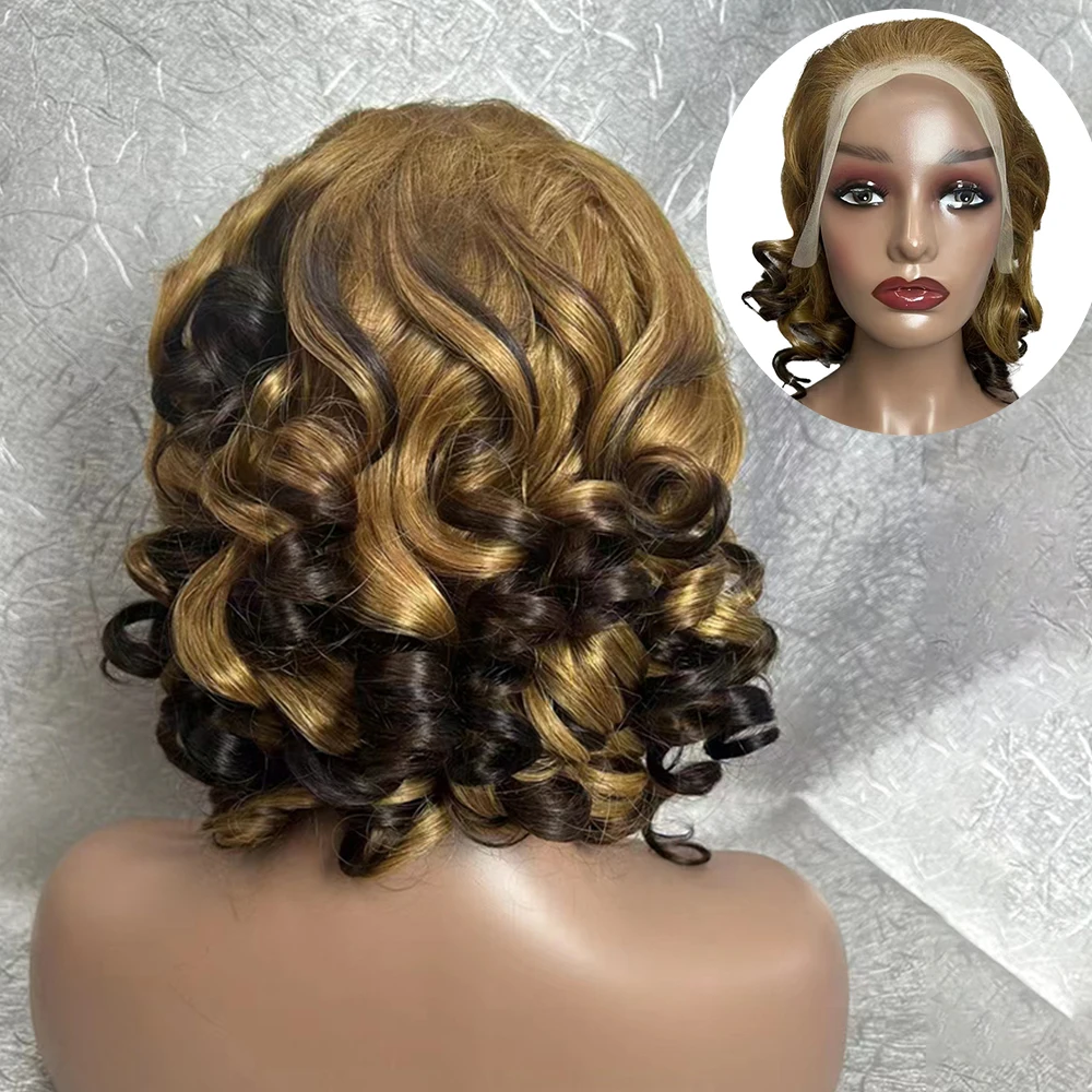Bouncy Curly Hair Pre-Plucked Short Bob Wig Human Hair Afro Curly Wig for Women Brazilian Loose Curly Transparent Lace Front Wig