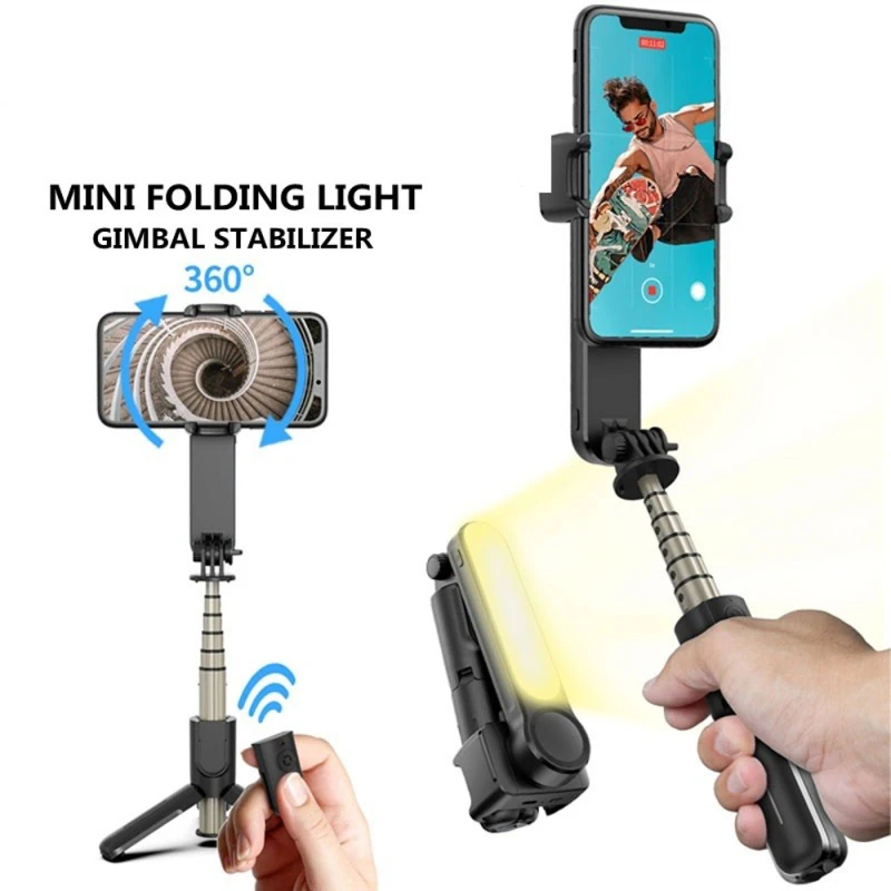 

Bluetooth Selfie Stick Foldable Mini Gimbal Stabilizer Tripod with Fill Light Shutter Remote Control for IOS Android