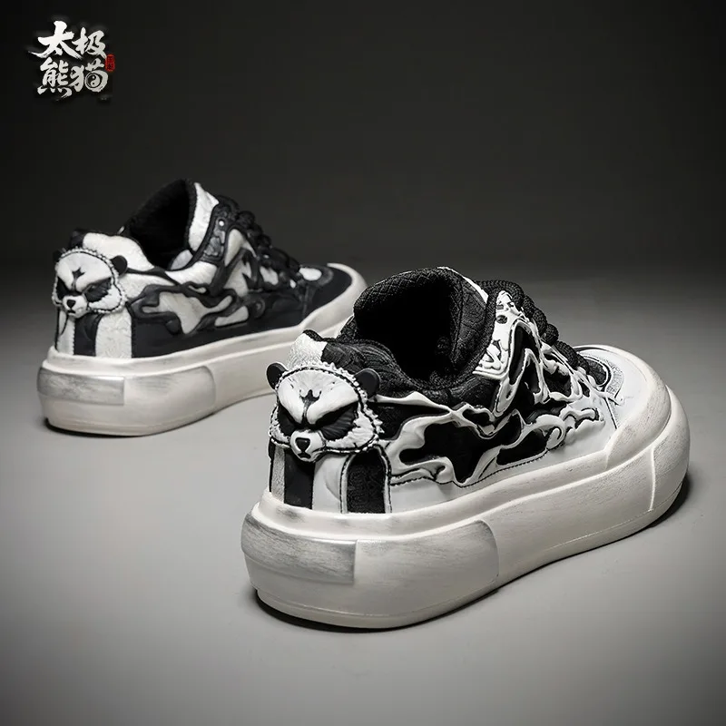 Фото Мужские кроссовки Tai‑Chi Panda Totem Board Shoes 2026, низкие, из дышащей ткани, с резиновой подошвой, износостойкие, на шнуровке, черно-белые №1