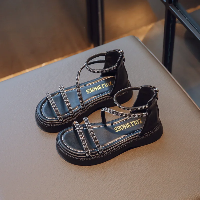 

Детские сандалии для девочек, гладиаторы на молнии сзади, с открытым носком, шикарная принцесса, Мэри Джейн, для зрительных свадебных шоу, детская обувь, дышащая