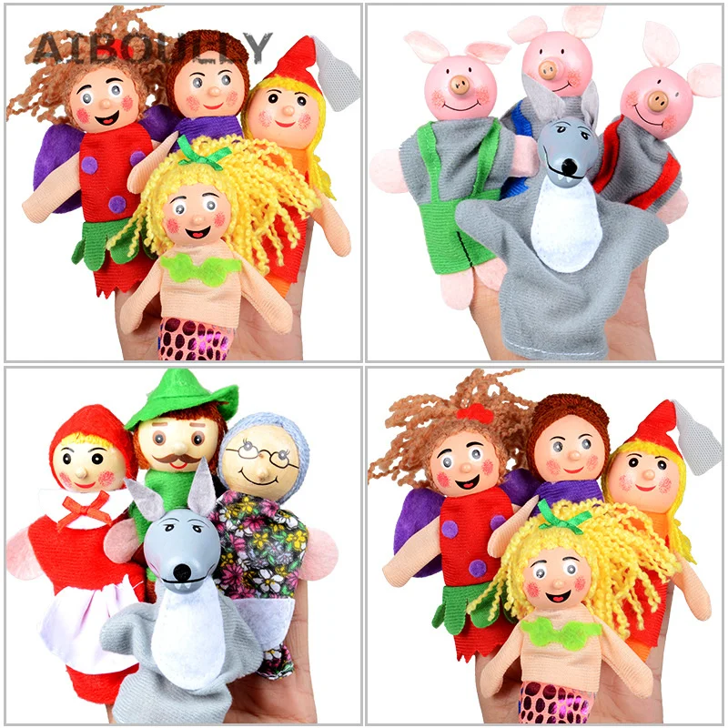 Children's Bedtime Gifts 4Pcs Soft Plush Three Little Pigs Fairy Tale Finger Puppet Set Children Story Telling Helper Dolls