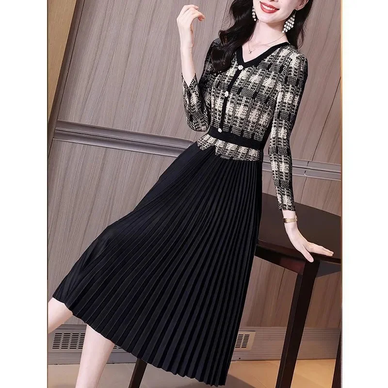 Платье женское из двух частей с длинным рукавом Модный плиссированный сарафан в