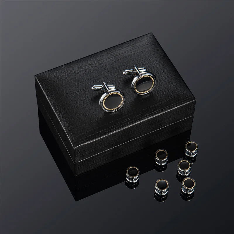 

Luxury Man Shirt Cufflinks Set With Gift Box Wedding Vintage Black Cufflink Shirts Studs Button And Cufflinks For Mens Tie Clips