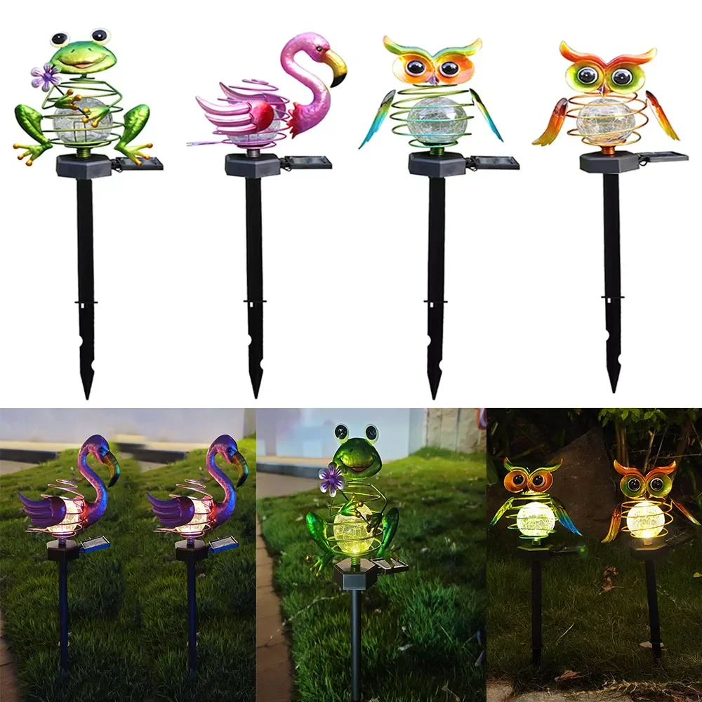 

Outdoor LED Solar Lamp Spring Kaeru Flamingo Owl Cracked Plug Light Courtyard Garden Lawn Street Lamp Landscape Lighting Decor