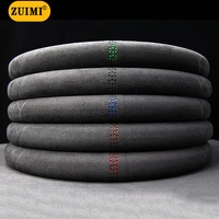 38cm universal car steering wheel cover genuine suede cow leather anti slip ultra thin breathable sweat absorbent d shaped round