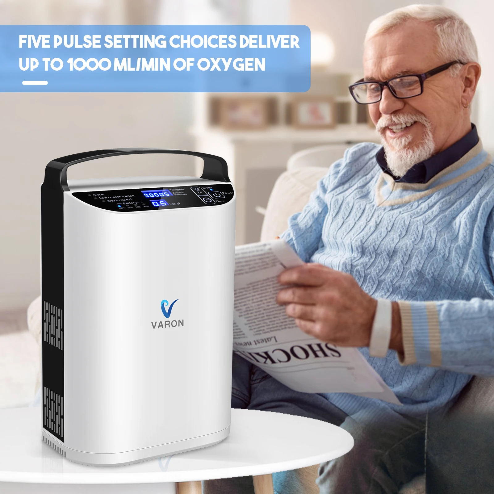

VARON Pulse Flow 5L Oxygent Concentrator Car Use 90% ± 3% free battery For Home oxygens generating Oxygene machine Portable