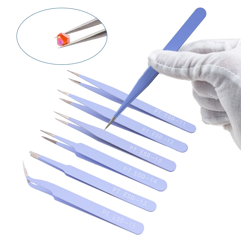 

6Pcs Antistatic Tweezers ESD Tweezers Stainless Steel Tweezer With Curved Pointed Repair Tool Industrial Tweezer DIY Tools