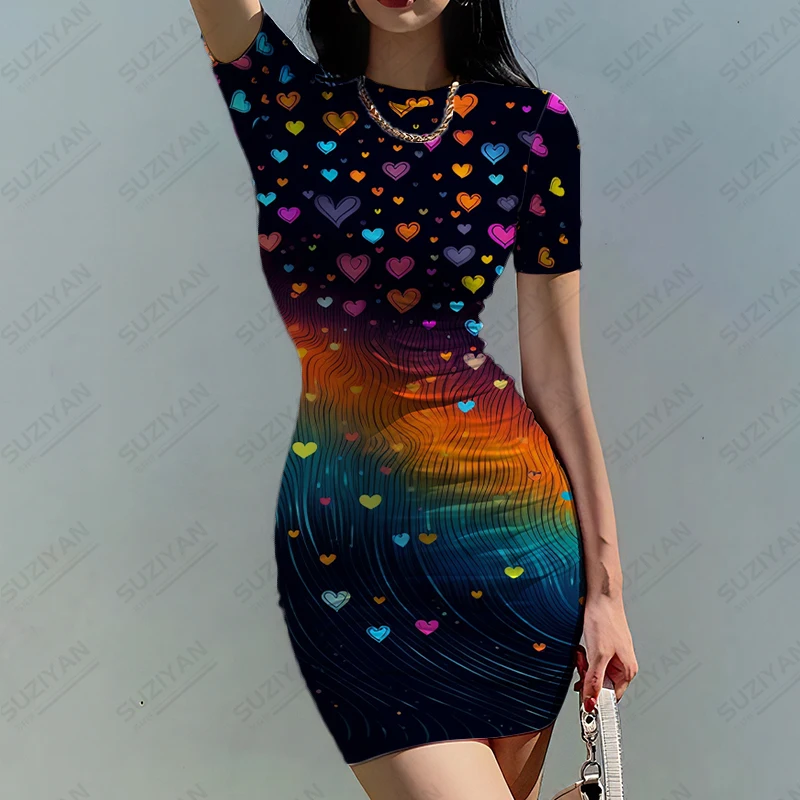 

Женское приталенное платье с круглым вырезом и 3D-принтом