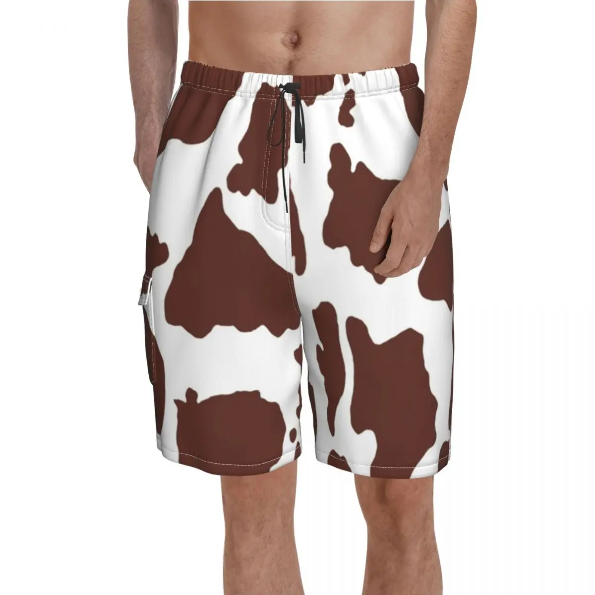 

Cow Print Pattern Board Shorts Hot Brown Spotted Cow Skin Custom Beach Shorts Men Elastic Waist Funny Swimming Trunks Plus Size