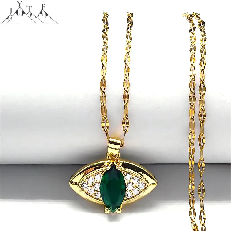 Купи Shinny Green Zircon Evil Eye Pendant Necklace For Women Stainless Steel Chain Vintage Crystal Necklaces New In Emo Jewelry Gifts за 257 рублей в магазине AliExpress