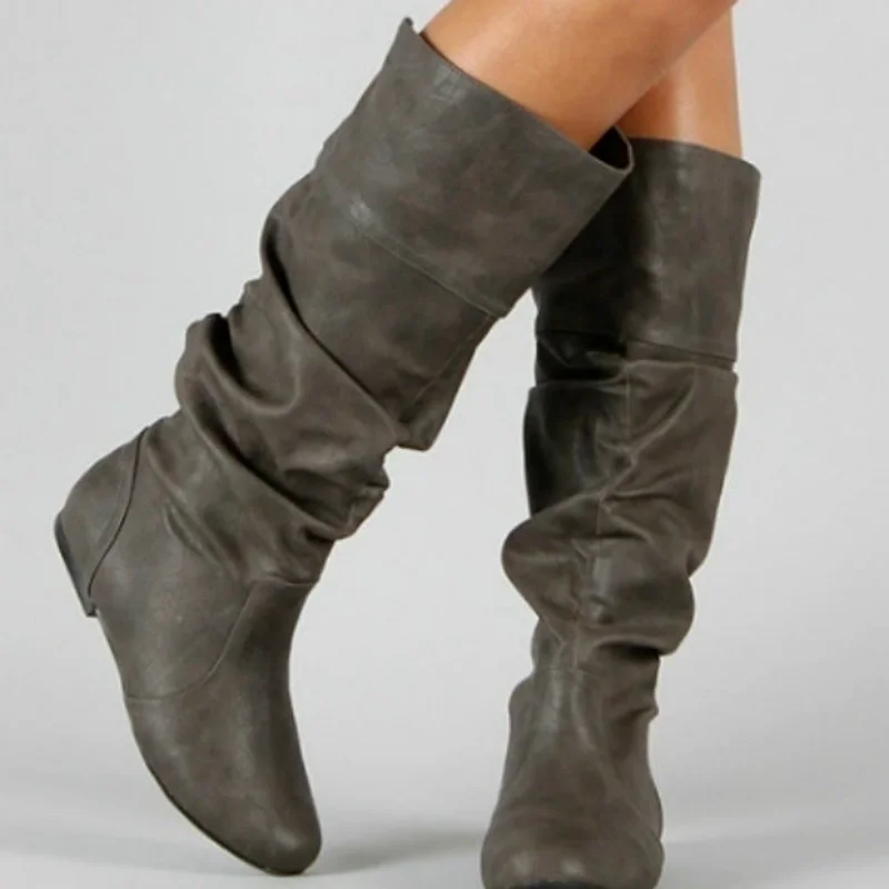 

Winter Mid Calf Boots Fashion Pu Water Proof Retro Boots Female Flat Casual Plus Size Knight Boots Botas De Mujer 2023