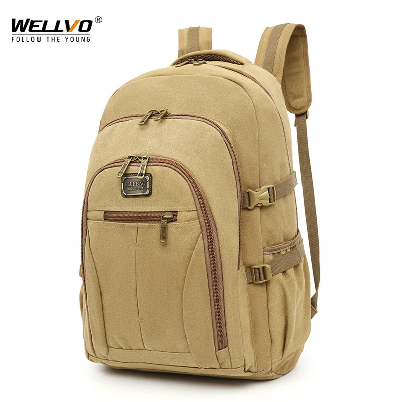 Classic Solid Color Backpack Big Capacity Travelling Bags For Men Canvas Fabric Backpack Fashion Multifunction Hiking Bags XA43C