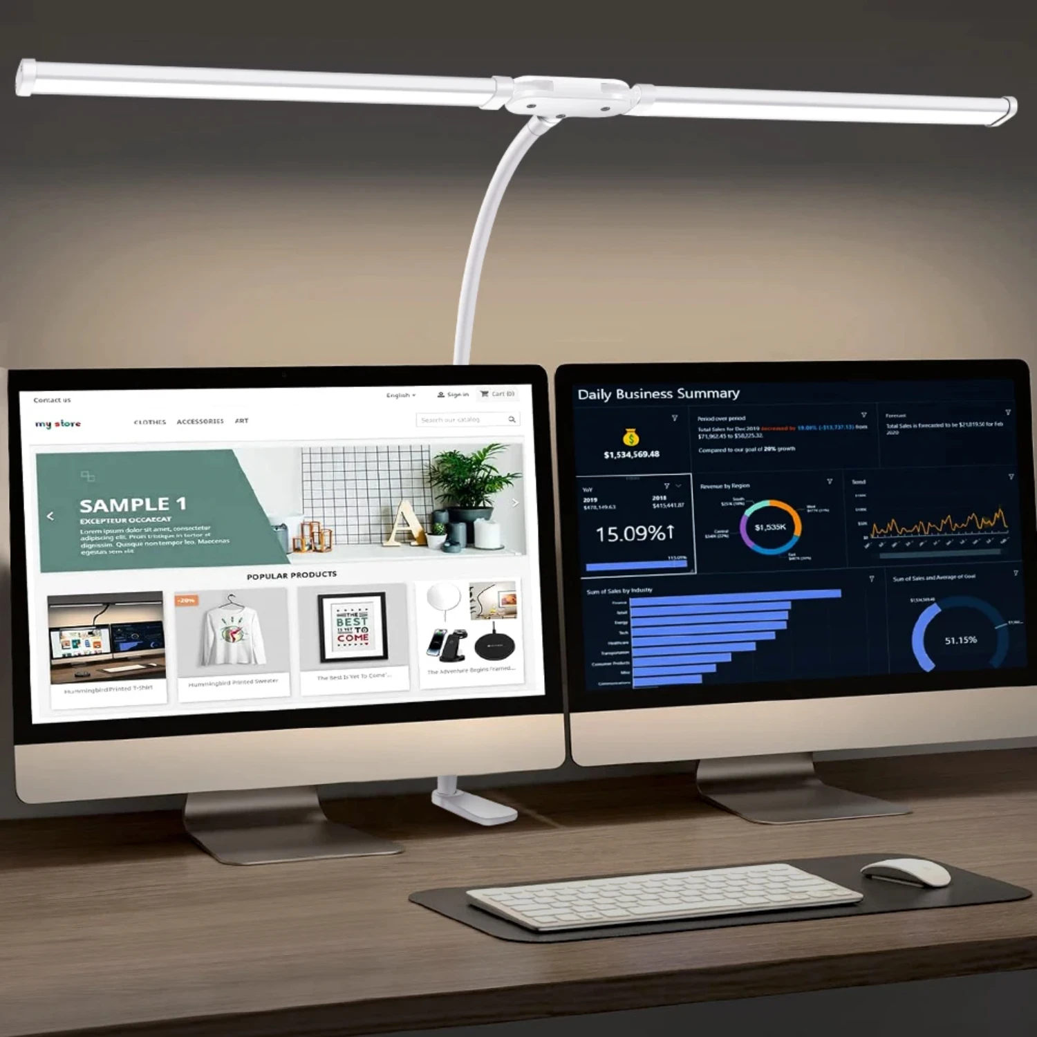 Double headed LED clip type remote control desk lamp reading desktop architectural with 5 color modes a