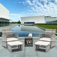 5 Piece Outdoor Patio Furniture Set 2 Chairs 2 Ottomans 1 Coffee Table Gray Gradient for Lawn, Backyard and Poolside