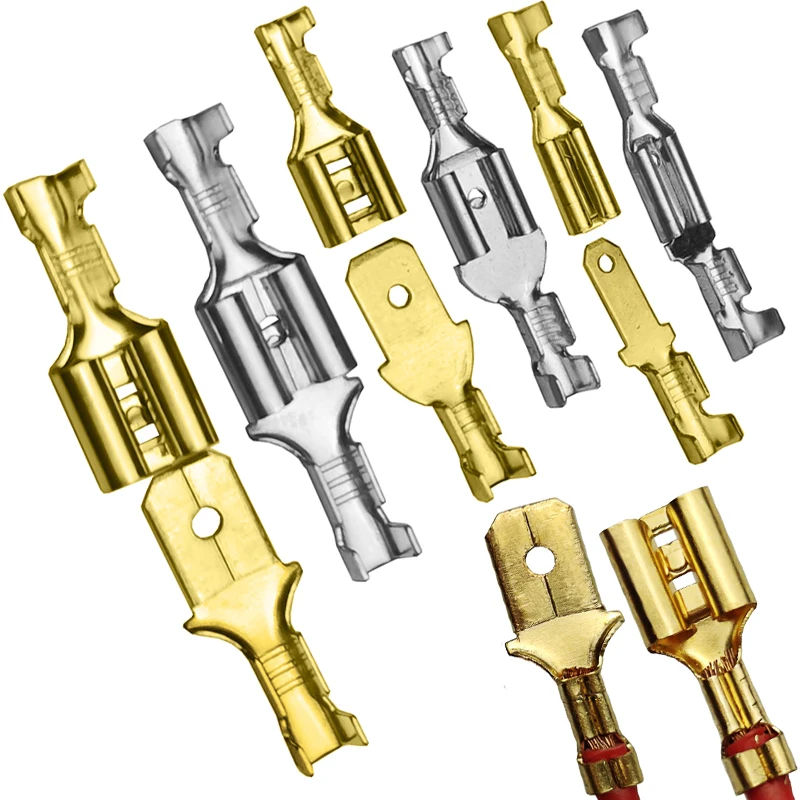 

2.8mm 4.8mm 6.3mm Plug Spring Female and Male Crimp Terminal Gold Brass/Silver Car Speaker Electric Wire Connectors Set