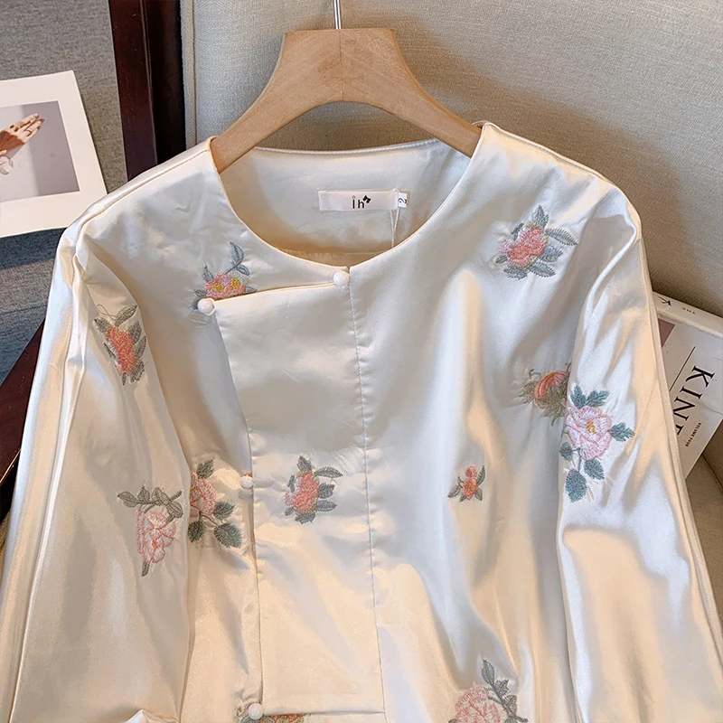 Женская винтажная куртка в китайском стиле топ с круглым вырезом и