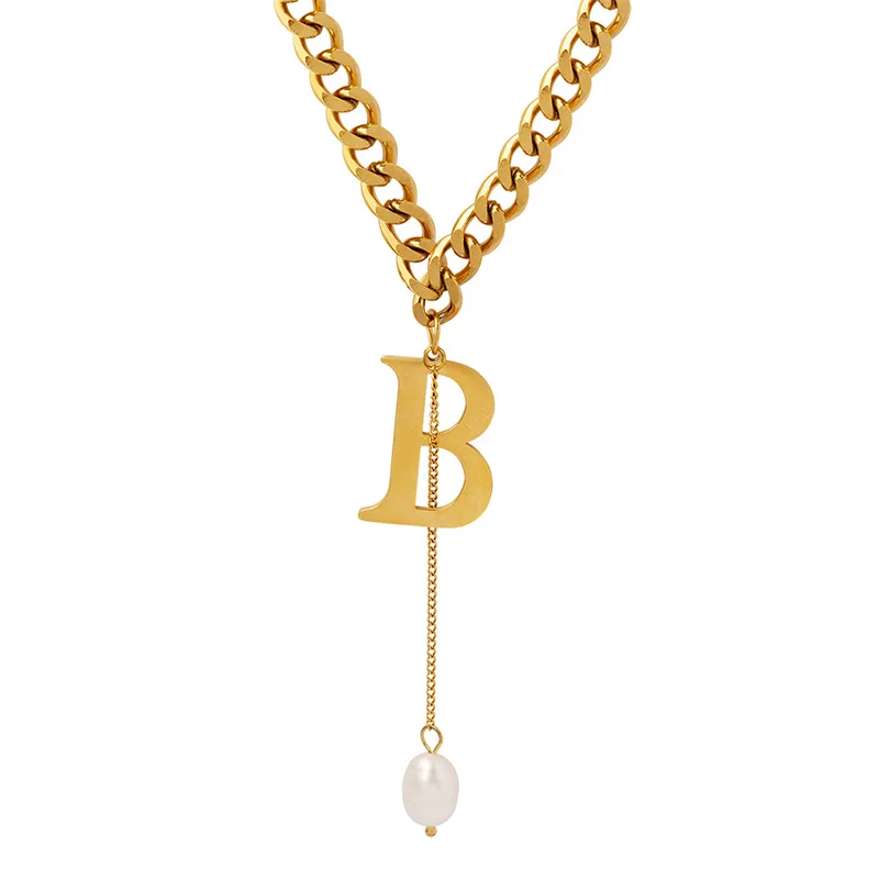 

Новое ювелирное изделие, модное ожерелье с подвеской из искусственного жемчуга с буквой B, женское ожерелье из нержавеющей стали, подарок на день рождения