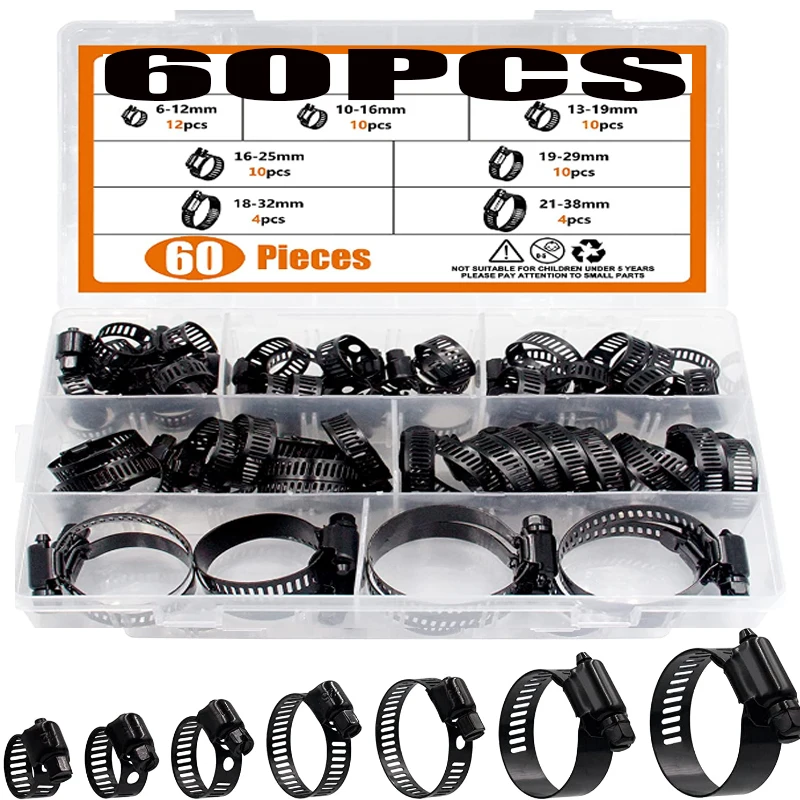 60 шт., пружинные зажимы для шланга, из нержавеющей стали 60 шт., пружинные зажимы для шланга, из нержавеющей стали