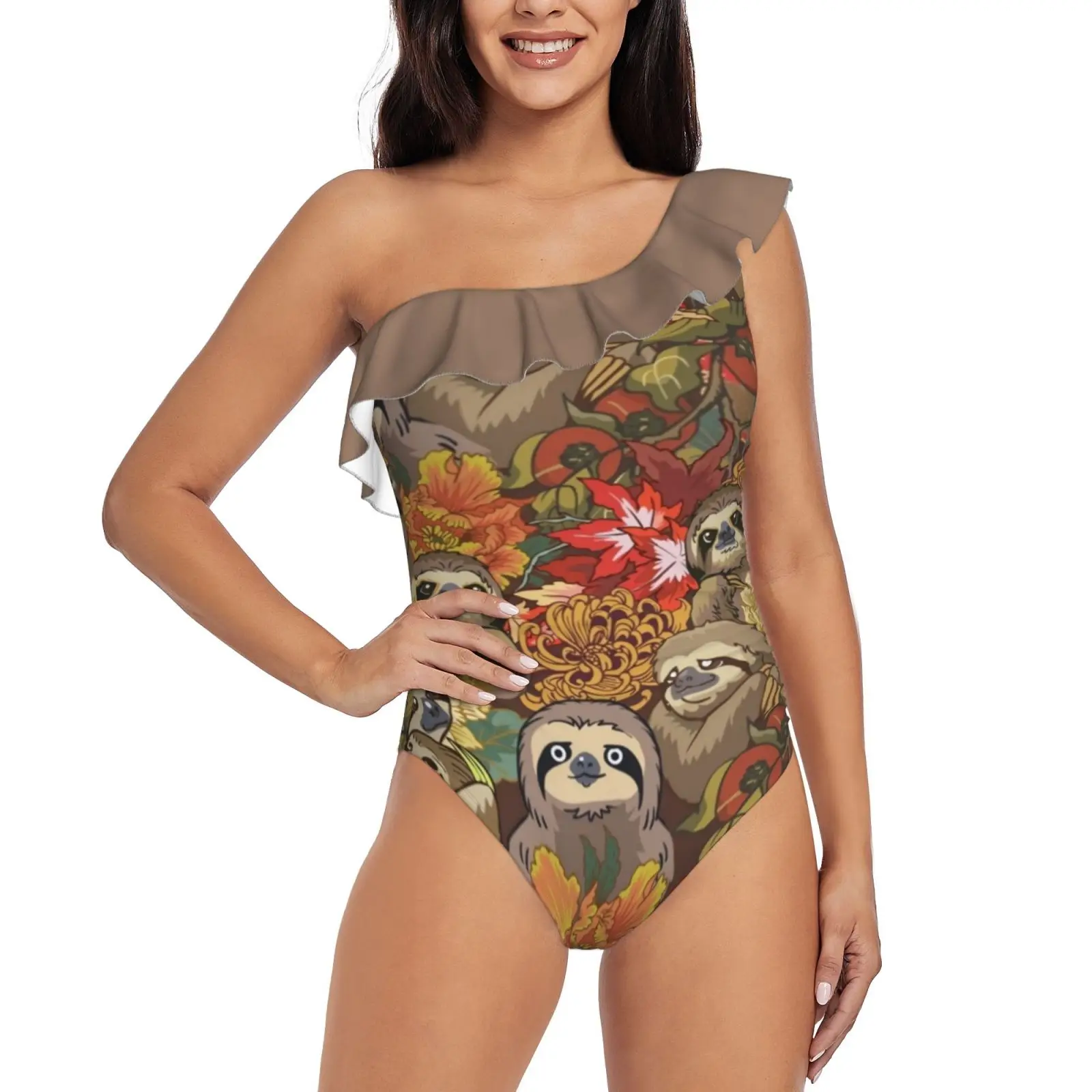 

Потому что Ленивец осенний цельный купальник на одно плечо с оборками Купальник сексуальный Монокини новые пляжные купальники для девочек ...