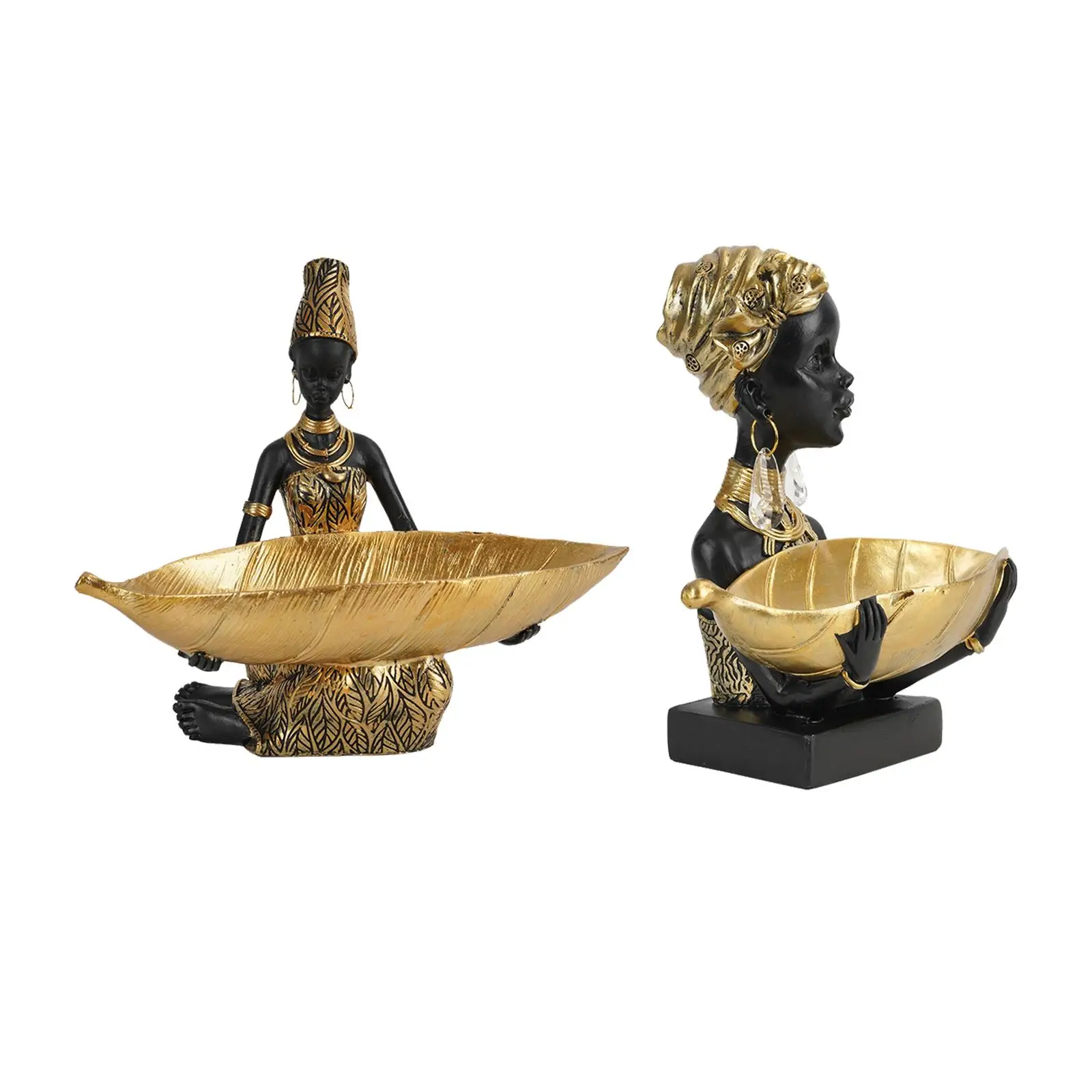 

African Sculpture Girl Statue with Serving Tray Women Figure Lady Figurine