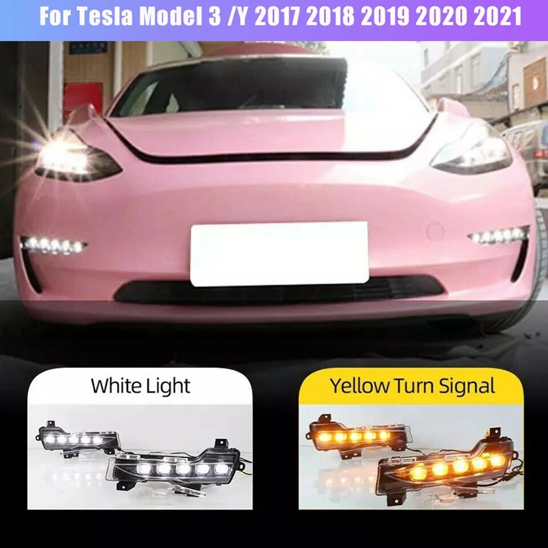 Дневные ходовые огни LED Daylight Fog Light с функцией поворотного сигнала для автомобиля Tesla Model 3 / Y 2017 2018 2019 2020 21 2022.