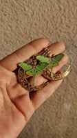 the resin luna moth on gold plated moon iridescent earringsforest woodland jewelry