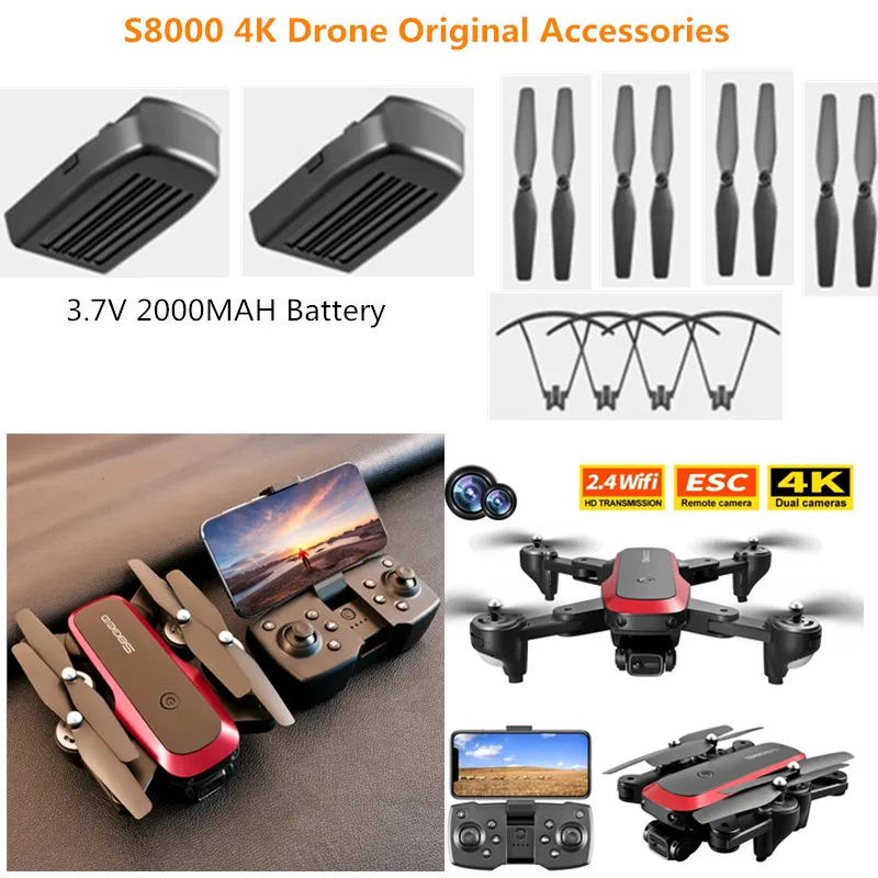 

S8000 4K GPS RC Drone Accessories 3.7V 2000MAH Battery Propeller USB Line S8000 RC Drone Battery S8000 Dron Battery Blades USB