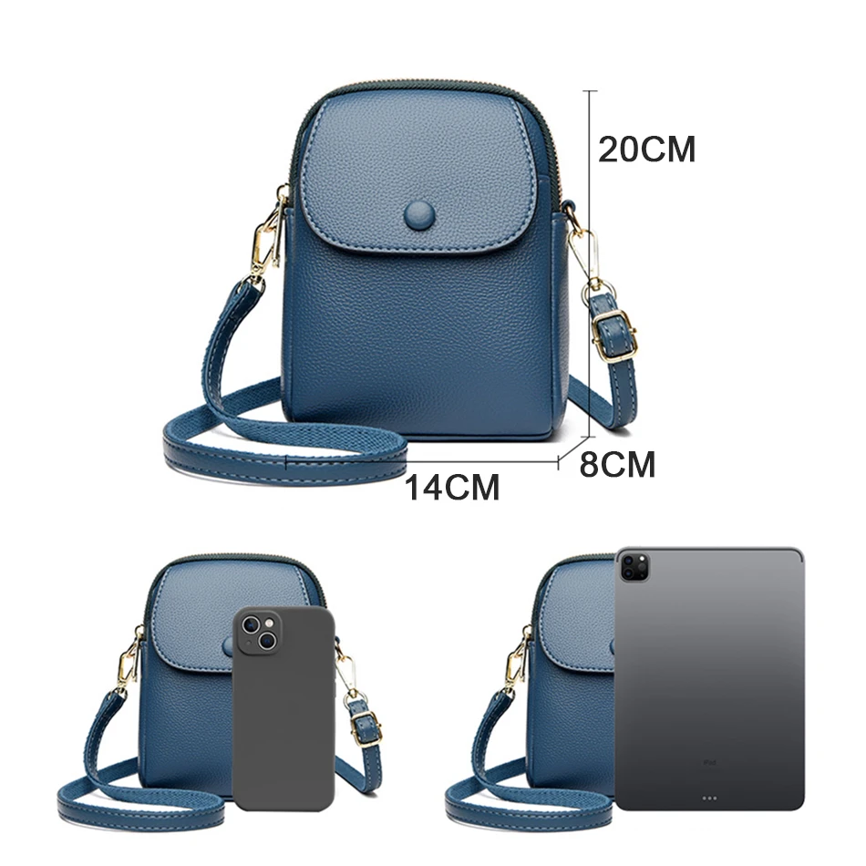 High Quality Leather Mobile Phone Bag for Woman Fashion Adjustable Strap Shoulder Messenger Bags Casual Lady Clutch Phone Purses