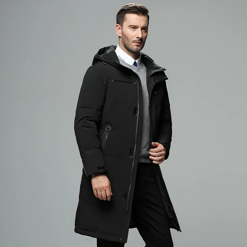 

Winter Jacket Men Hooded Down Windbreaker Thick Warm Daddy Long White Duck Coat Big Size M-5XL Outerwear