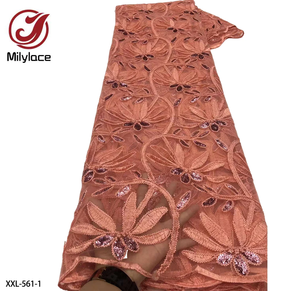 

Hot Sale African Lace Frabric High Quality French Tulle Lace Sequins Embroidered Lace Fabricfor Dress XXL-561