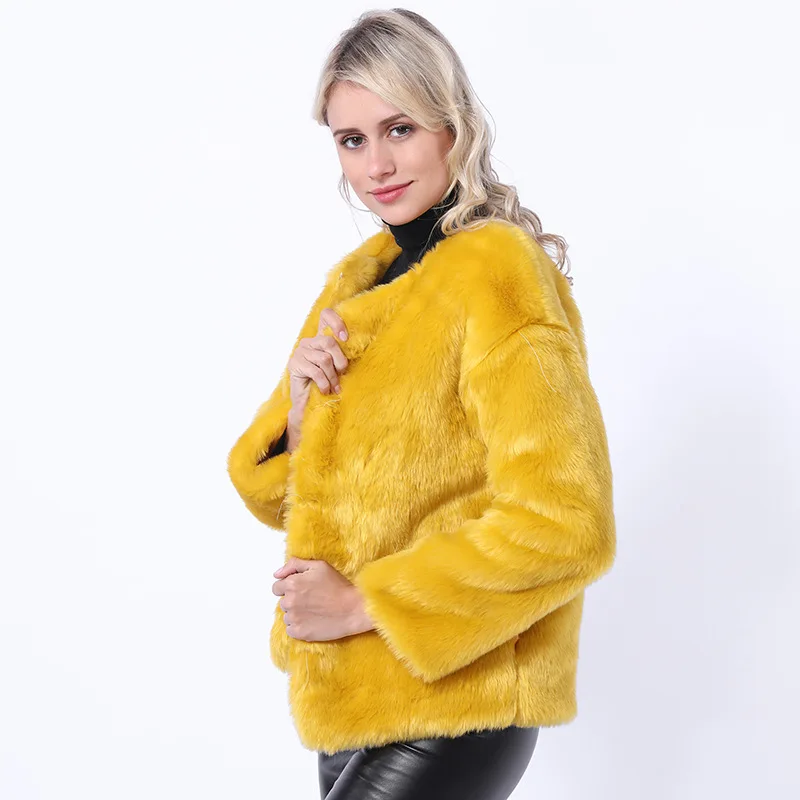 Women's Fur Jacket Imitate Rex Rabbit Fur Leather Fur Coat Women's Short Autumn and Winter Faux Fur Coat Faux Fur Coat