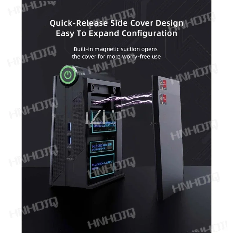 2023 Новый игровой мини-ПК AM08 PRO Ryze n 9 6900HX DDR5*2 4800 МГц 32G/64G 512G 1 ТБ M.2 2280 NVME/ NGFF Stand Up Mini PC