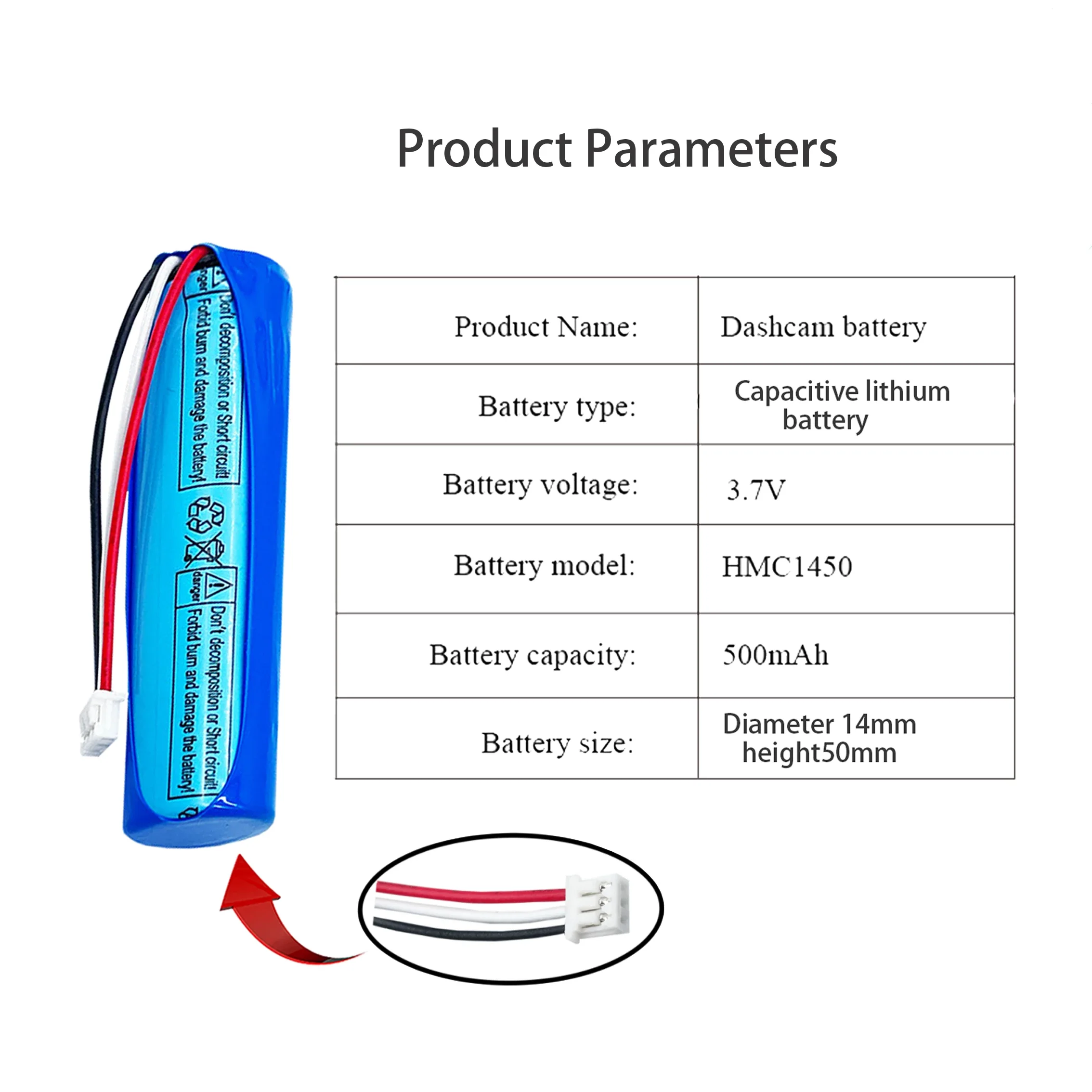

New 3.7V 500mAh Li-ion Battery For 70mai Smart Dash Cam Pro ,Midrive D02 HMC1450 Replacement Batterie 3-wire Plug 14*50mm+tools