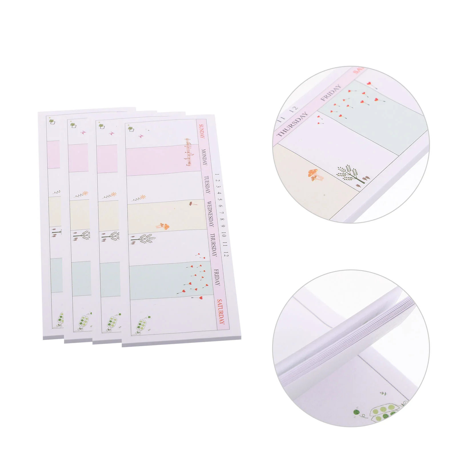 

4 Pcs Week Sticky Notes Student Pad Post-note Memo Mini Stickers Notebook Tabs Paper Weekly Calendar