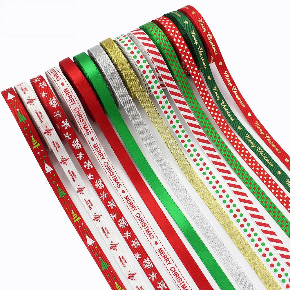 

5 Yards 10mm DIY Christmas Ribbon Printed Grosgrain Ribbons for Gift Wrapping Wedding Decoration Hair Bows