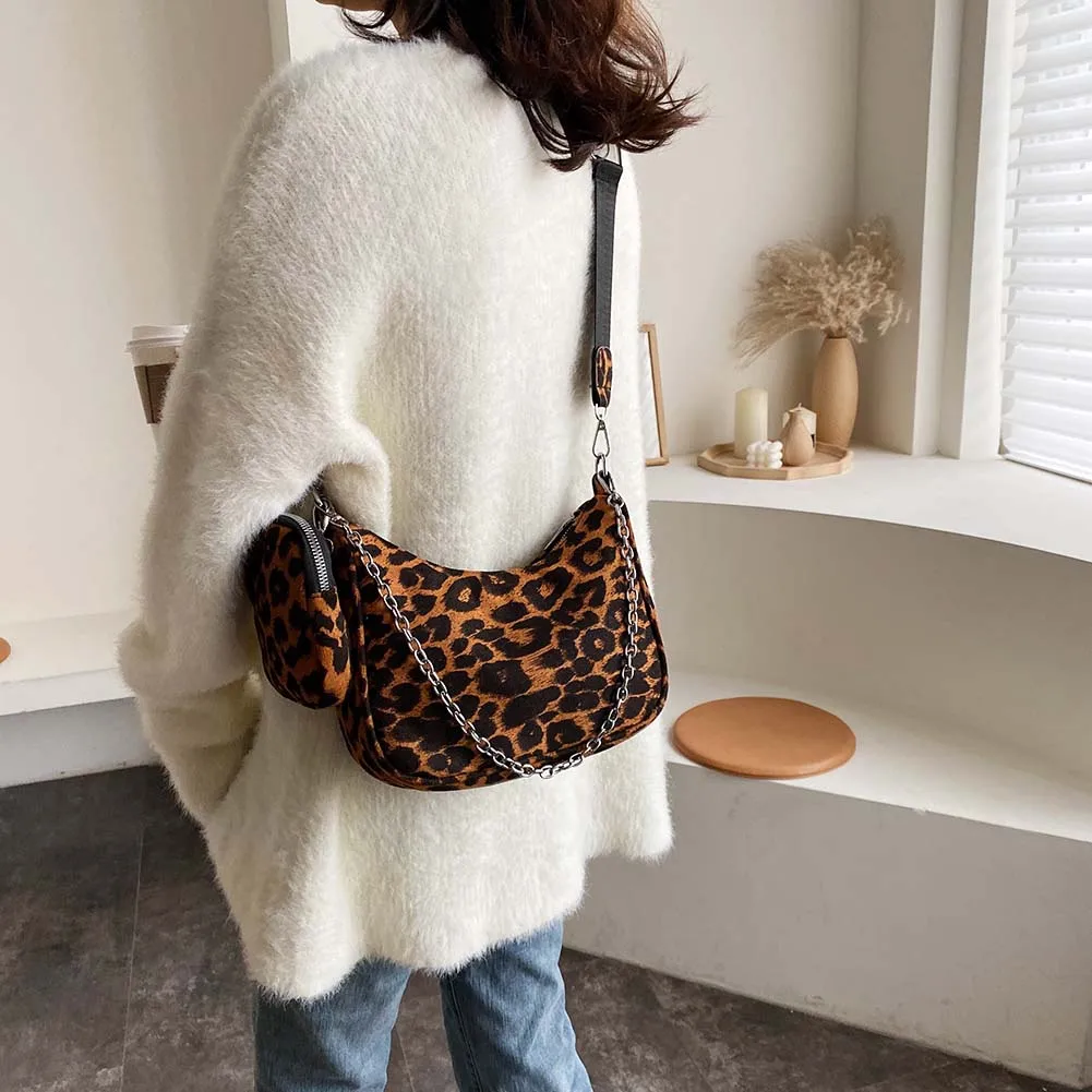 

Сумка-мессенджер Женская нейлоновая, Модный прочный кошелек с леопардовым принтом, маленькая сумочка с подвеской на плечо, кросс-боди, 2 шт.