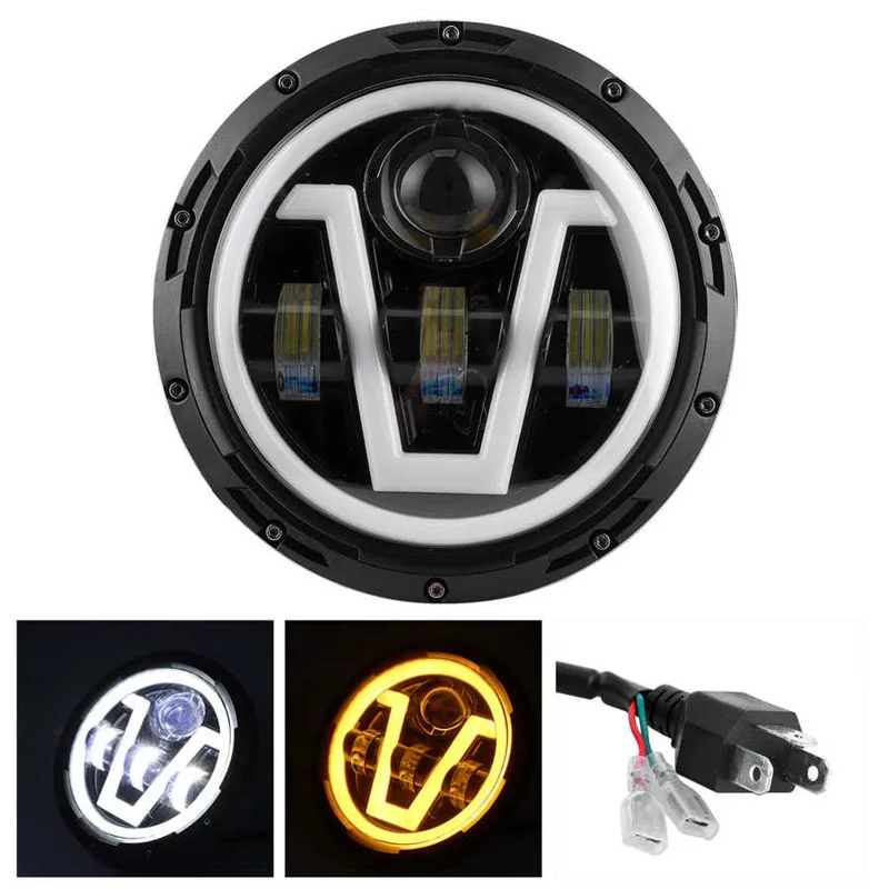 

7Inch LED Headlight White Halo Angle Eyes Led Headlamp H4 Hi/Low Turn Signal for Urban 4x4 Suzuki Samurai Jeep Wrangler Off Road
