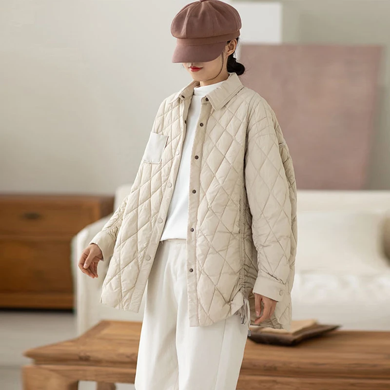 Lagabogy 2023 Осень-Зима Женская ультра тонкая 90% белая куртка на утином пуху