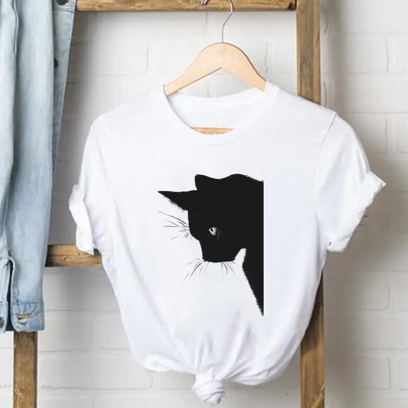 

Tee Shirt Lady Cat 90s Trend Lovely Female T Women Short Sleeve Casual Fashion Tshirt Top Summer Clothes Graphic T-shirts
