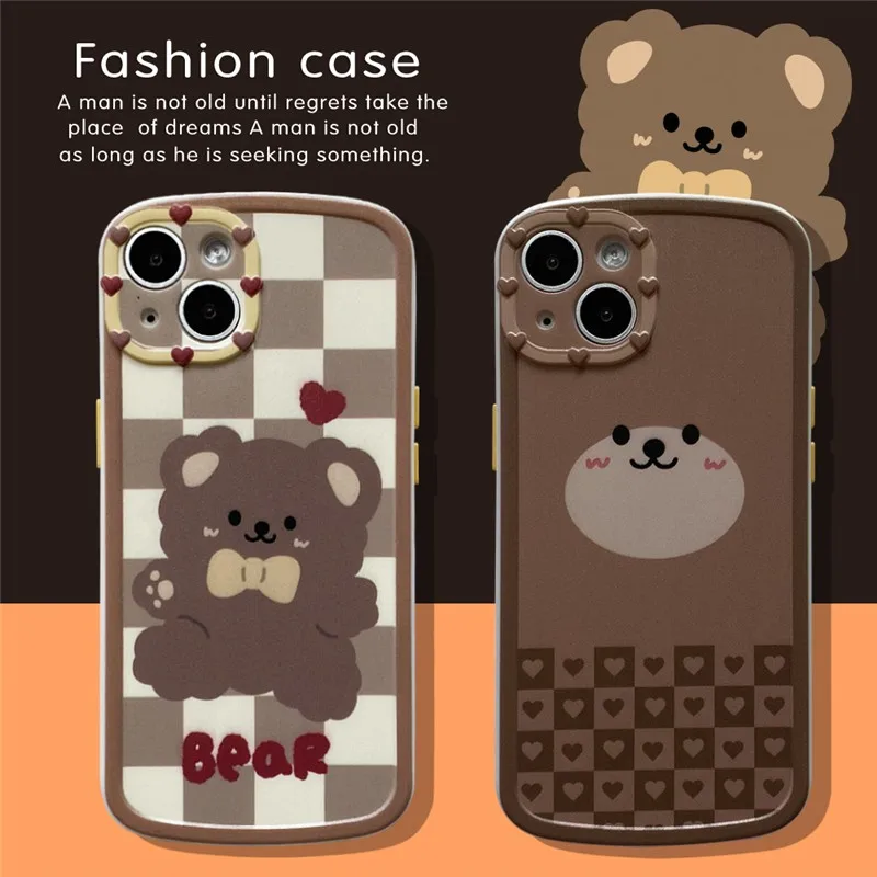 

Cute Cartoon Animal Checkerboard Bear Tiger Penguin Couple Soft Case For Iphone 11 12 13 Pro Max 7 8 Plus Xr X Xs Cover Fundas