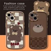 cute cartoon animal checkerboard bear tiger penguin couple soft case for iphone 11 12 13 pro max 7 8 plus xr x xs cover fundas