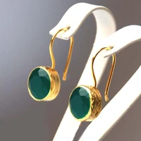 gorgeous round green stone drop earrings for women fashion gold color metal carving cubic zircon wedding earrings