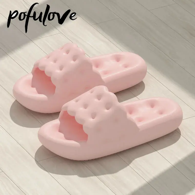 

Женские летние тапочки бисквит, мягкая подошва, плоский каблук, Нескользящие, толстая подошва, Нескользящие, для улицы и дома, для ванной комнаты