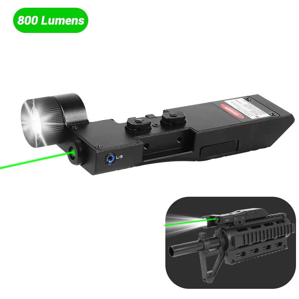 800 Lumens LED Flashlight Green Laser Sight Combo Tactical Weapon Light with Laser Sight Gun Light for Rifle Picatinny Rail