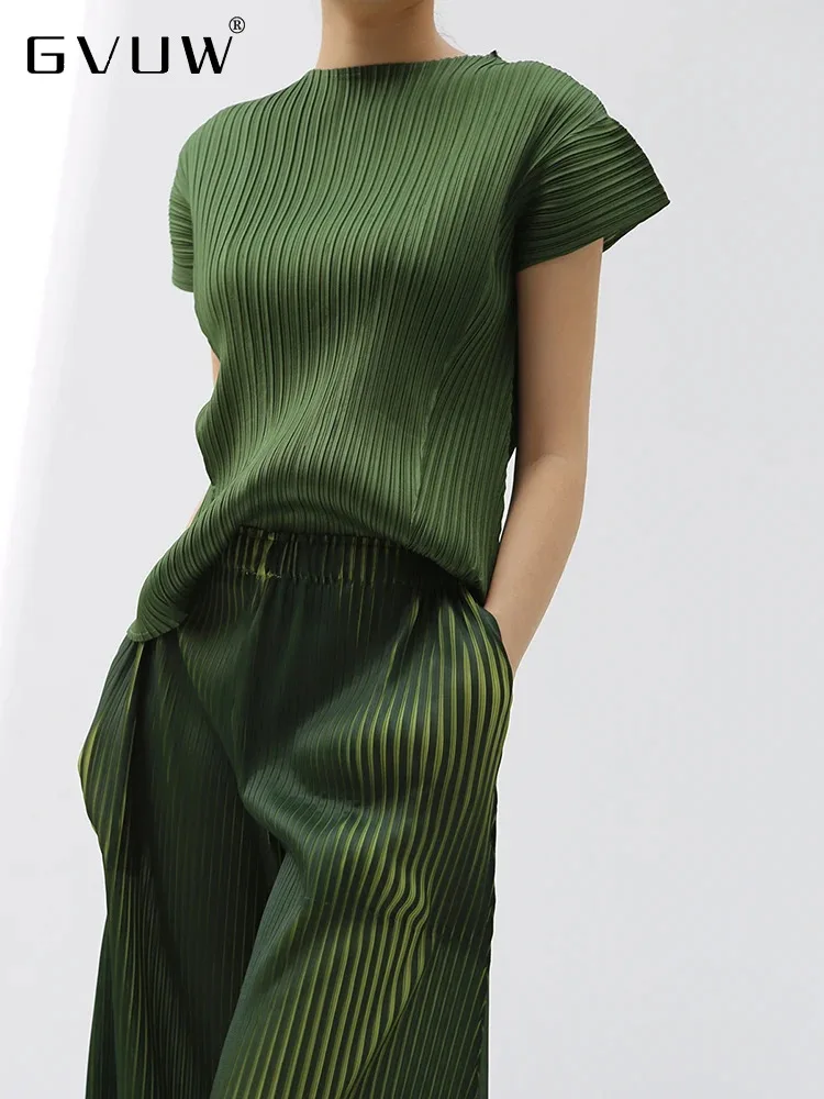 Женская плиссированная футболка GVUW Универсальные однотонные повседневные