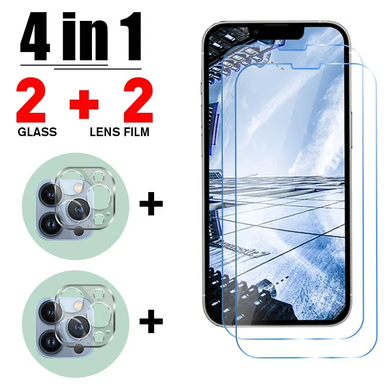 

4IN1 Camera Lens Glass for IPhone 13 12 11 Pro Max Screen Protector for IPhone 7 8 6S Plus 13 12 Mini X XR Xs Max SE 2020