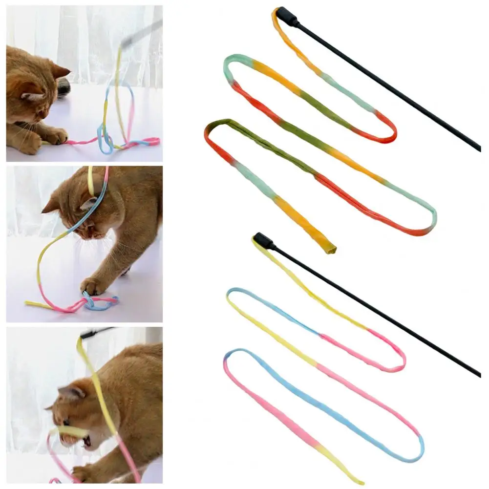 

Cat Wand Toy Bite Resistant Ribbon/Cloth Strip Long Pole Funny Interactive Color Stress Relief Kitten Teaser Toy Pet Supplies