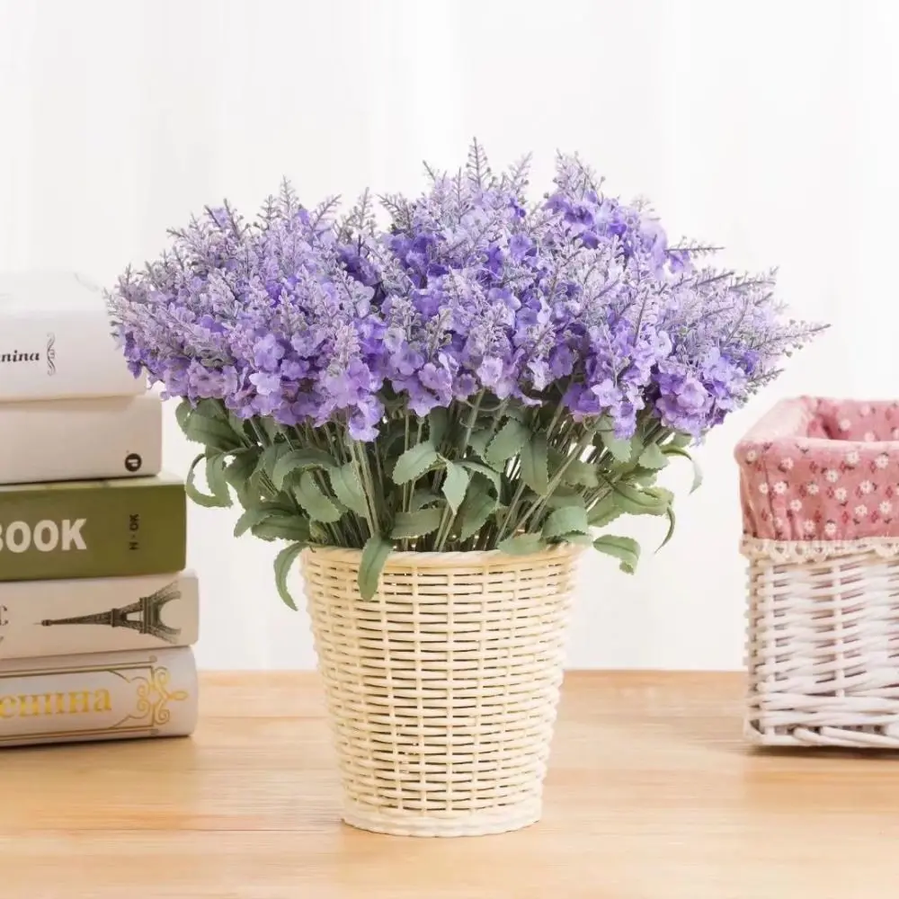 

10 Heads Romantic Provence Lavender Silk Artificial Flowers Purple Bouquet Plastic Fake Flower White for Home Wedding Decoration