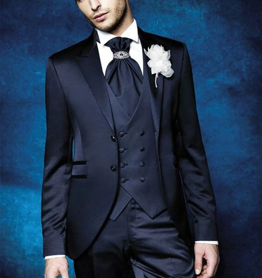 

2022 темно-синий Официальный Мужской костюм для свадьбы, 3 предмета (пиджак, брюки, жилет, галстук), новейший дизайн, тонкий блейзер для жениха, индивидуальный мужской костюм